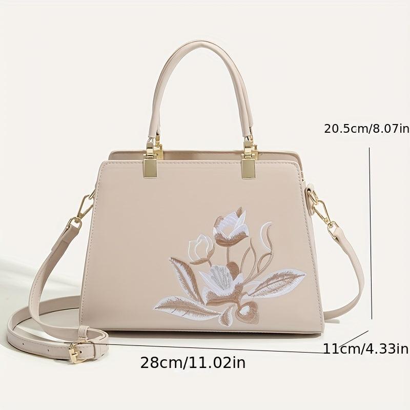 Floral Embroidered Tote Bag Satchel Crossbody Handbag