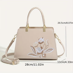 Floral Embroidered Tote Bag Satchel Crossbody Handbag