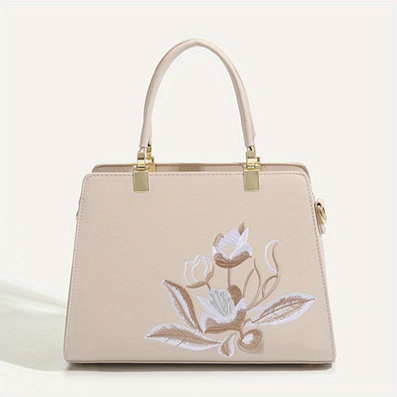 Floral Embroidered Tote Bag Satchel Crossbody Handbag