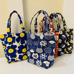 Cartoon Print Canvas Handbag Small Zipper Tote Bag Portable Lunch Bag