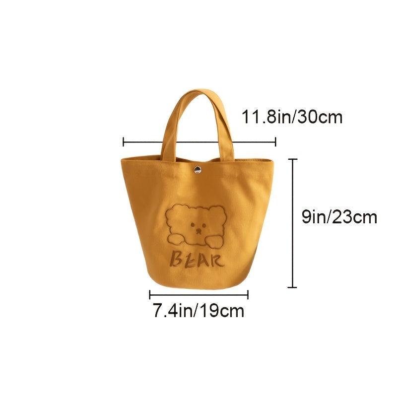 Animal Embroidery Canvas Bucket Bag Bear Pattern Lunch Bag