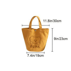 Animal Embroidery Canvas Bucket Bag Bear Pattern Lunch Bag