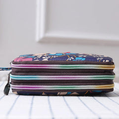 Triple Zipper Long Clutch Coin Purse Nylon Lightweight Wristlet Wallet