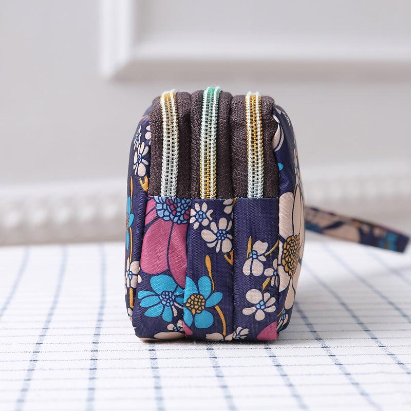 Triple Zipper Long Clutch Coin Purse Nylon Lightweight Wristlet Wallet