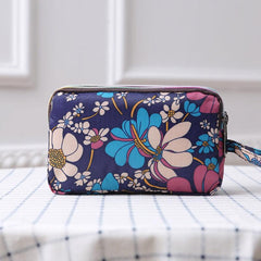 Triple Zipper Long Clutch Coin Purse Nylon Lightweight Wristlet Wallet