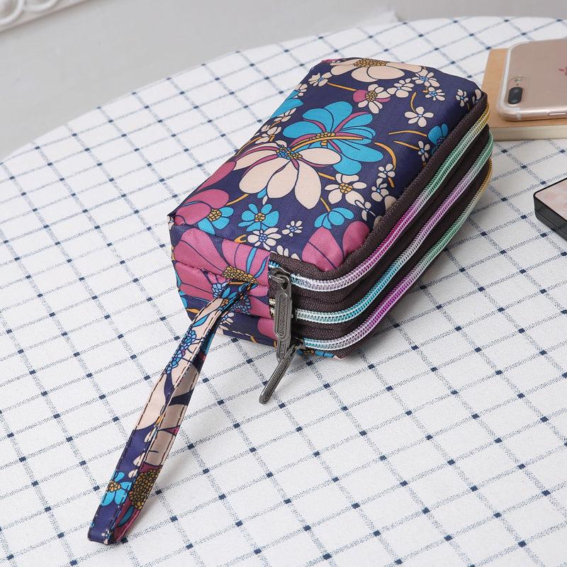 Triple Zipper Long Clutch Coin Purse Nylon Lightweight Wristlet Wallet