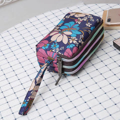 Triple Zipper Long Clutch Coin Purse Nylon Lightweight Wristlet Wallet