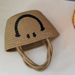 Smile Face Woven Handbag Small Beach Bag Women's Braid Basket