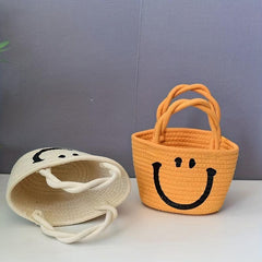 Smile Face Woven Handbag Small Beach Bag Women's Braid Basket