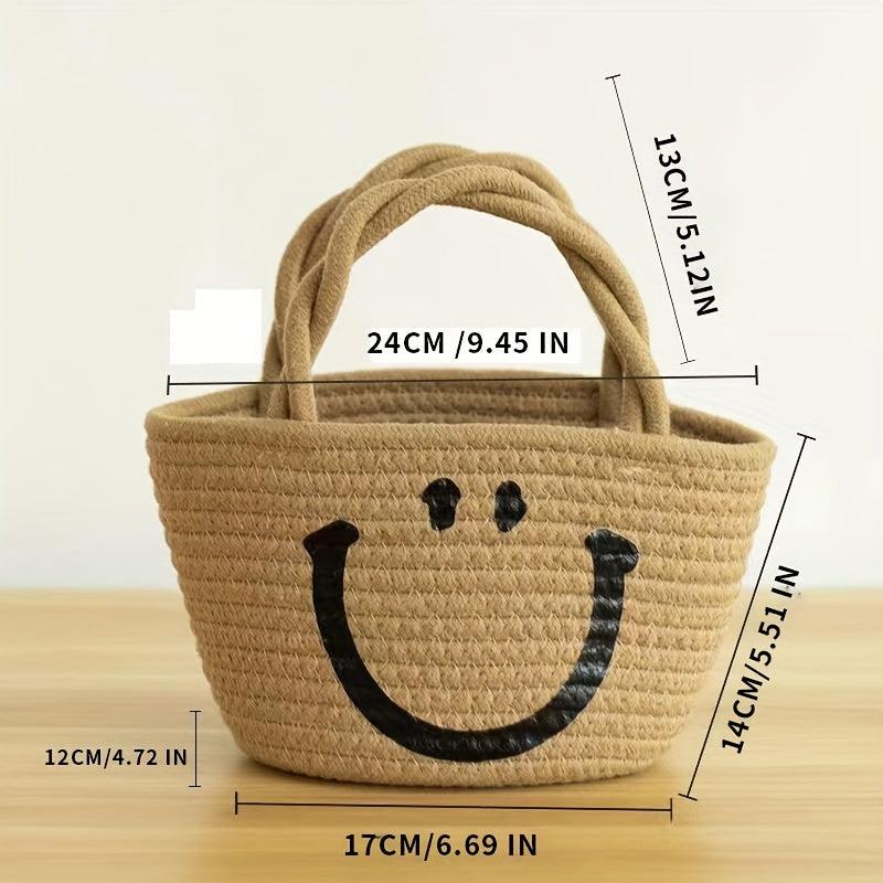 Smile Face Woven Handbag Small Beach Bag Women's Braid Basket