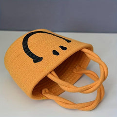 Smile Face Woven Handbag Small Beach Bag Women's Braid Basket