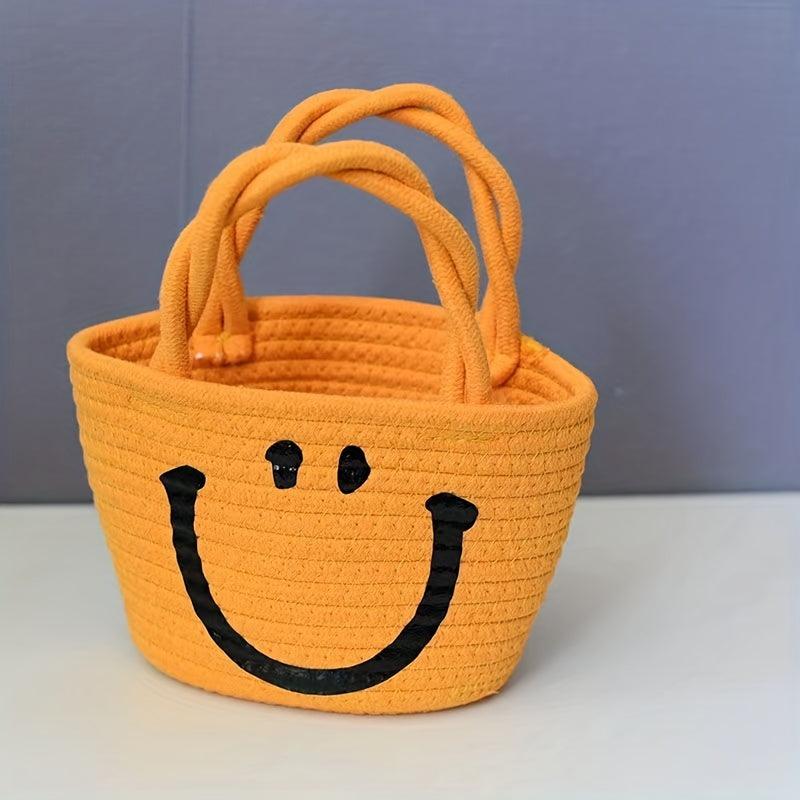 Smile Face Woven Handbag Small Beach Bag Women's Braid Basket
