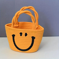 Smile Face Woven Handbag Small Beach Bag Women's Braid Basket