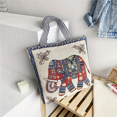 Ethnic Style Canvas Tote Bag Large Embroidery Shopping Bag