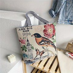 Ethnic Style Canvas Tote Bag Large Embroidery Shopping Bag