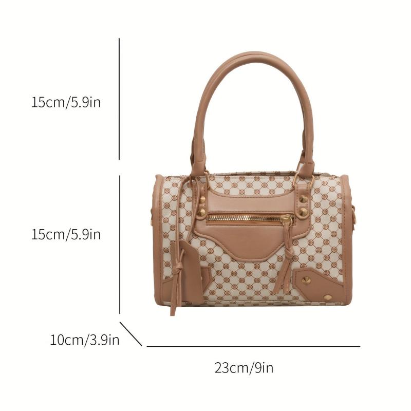 Polka Dot Print Handbag for Women Crossbody Bag Studded Satchel Purse