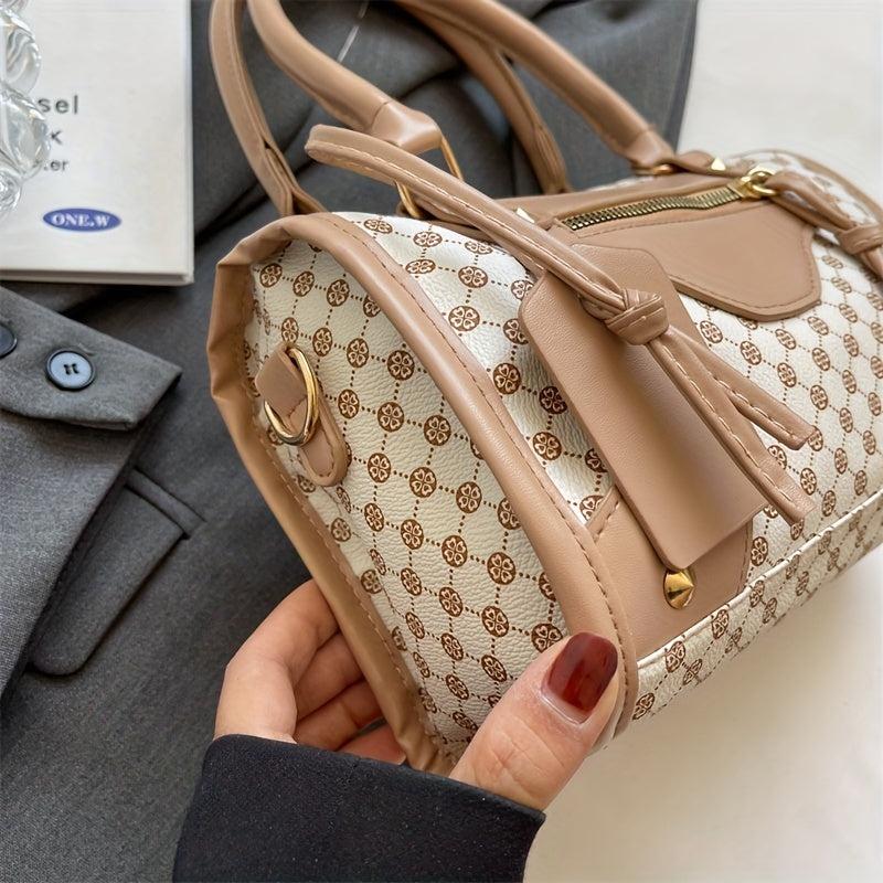 Polka Dot Print Handbag for Women Crossbody Bag Studded Satchel Purse