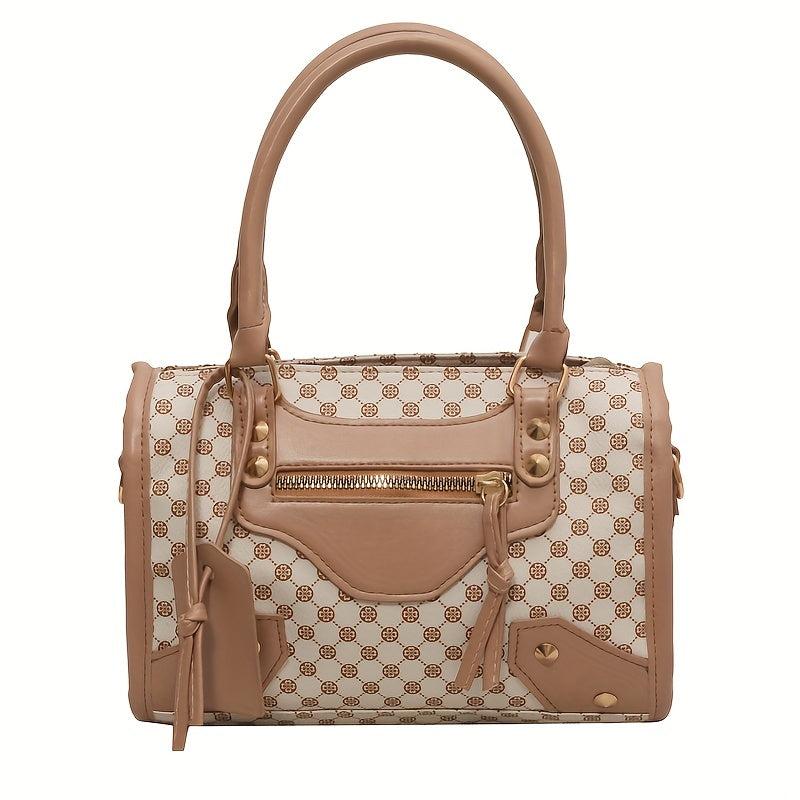 Polka Dot Print Handbag for Women Crossbody Bag Studded Satchel Purse