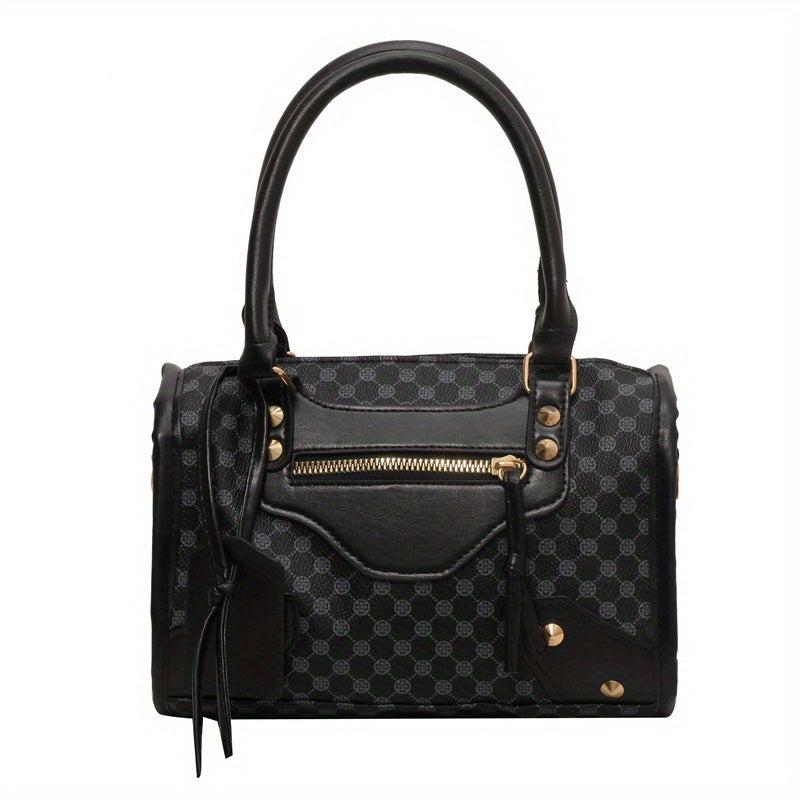 Polka Dot Print Handbag for Women Crossbody Bag Studded Satchel Purse