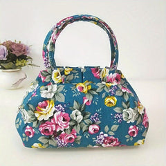 Floral Pattern Handbags Canvas Lunch Box Bag