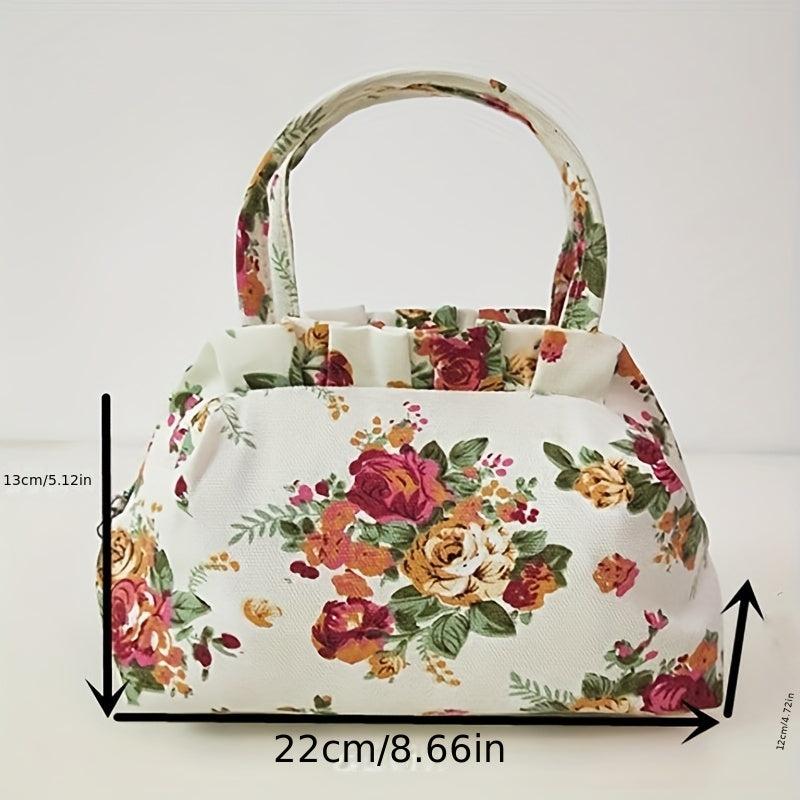 Floral Pattern Handbags Canvas Lunch Box Bag