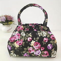 Floral Pattern Handbags Canvas Lunch Box Bag
