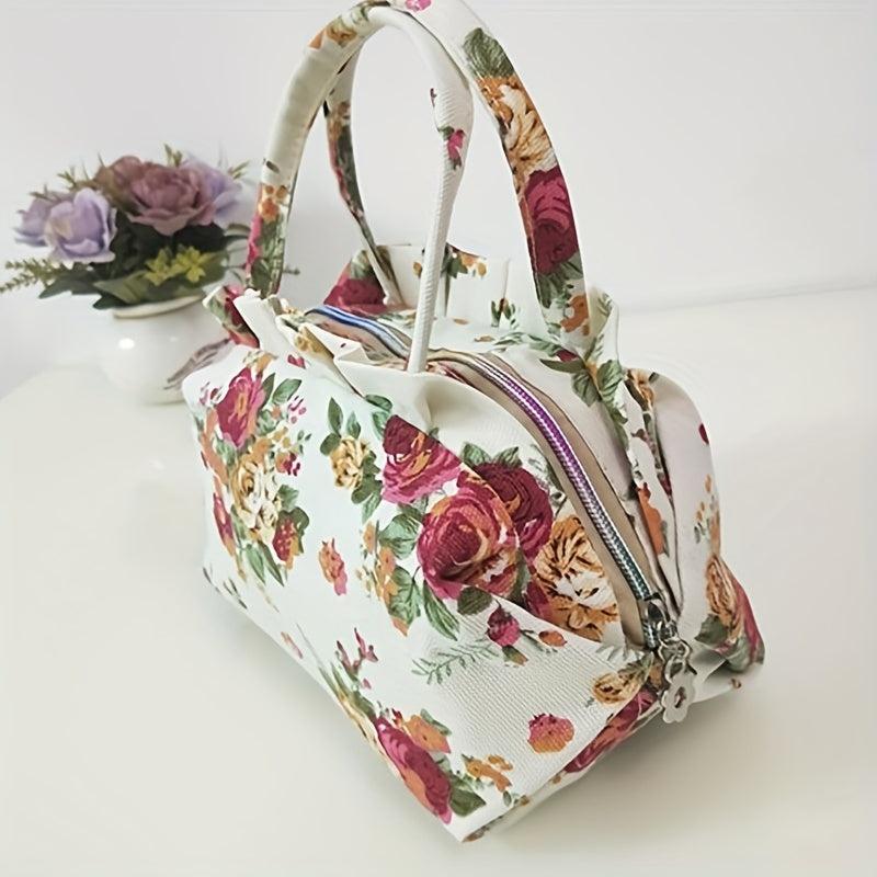 Floral Pattern Handbags Canvas Lunch Box Bag