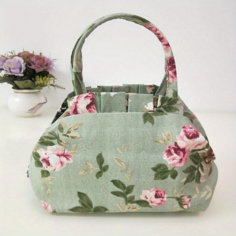 Floral Pattern Handbags Canvas Lunch Box Bag