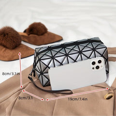 Geometric Embossed Clutch Bag Faux Leather Wristlet Lightweight