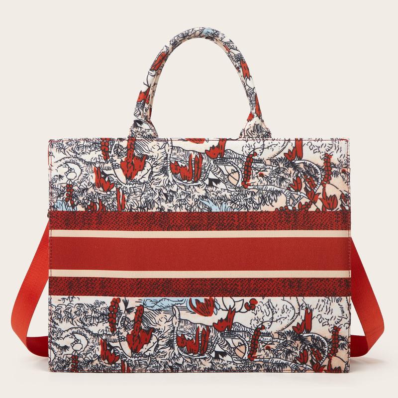 Vintage Pattern Tote Bag Women's Canvas Handbag Large Capacity Briefcase