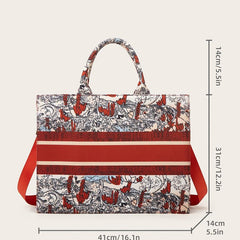 Vintage Pattern Tote Bag Women's Canvas Handbag Large Capacity Briefcase