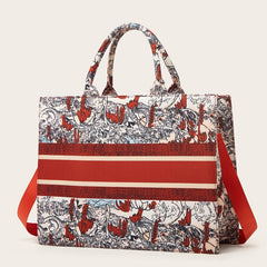 Vintage Pattern Tote Bag Women's Canvas Handbag Large Capacity Briefcase