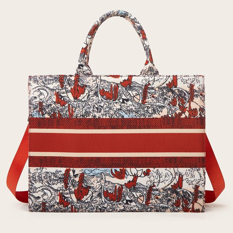 Vintage Pattern Tote Bag Women's Canvas Handbag Large Capacity Briefcase