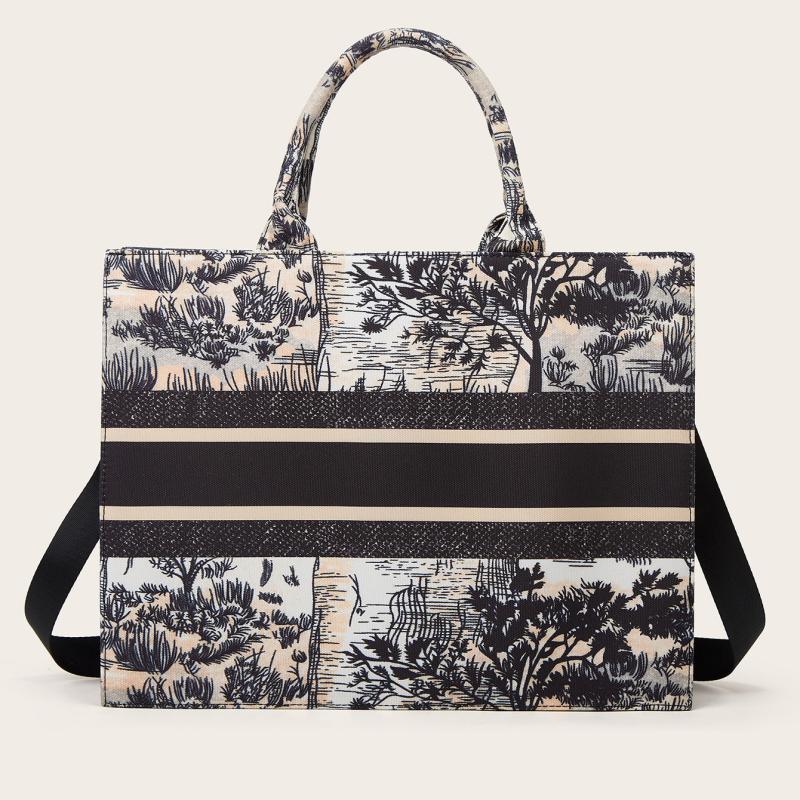 Vintage Pattern Tote Bag Women's Canvas Handbag Large Capacity Briefcase