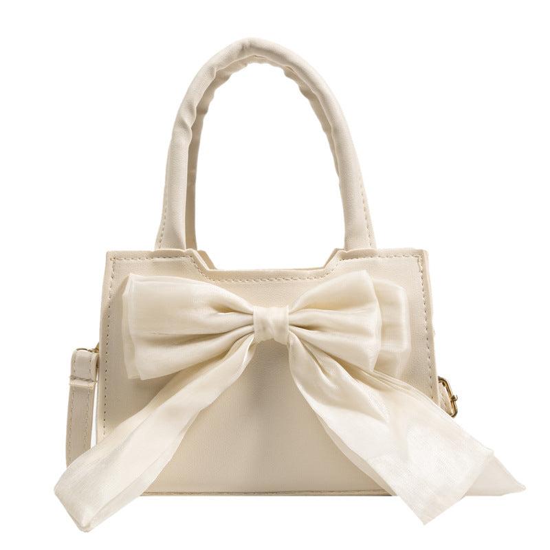 Mini Bow Satchel Crossbody Bag PU Leather Textured Bag Purse