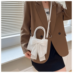 Mini Bow Satchel Crossbody Bag PU Leather Textured Bag Purse