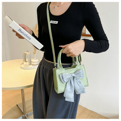 Mini Bow Satchel Crossbody Bag PU Leather Textured Bag Purse