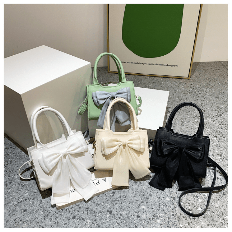 Mini Bow Satchel Crossbody Bag PU Leather Textured Bag Purse