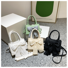 Mini Bow Satchel Crossbody Bag PU Leather Textured Bag Purse
