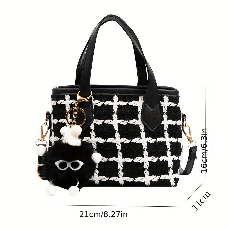 Mini Tweed Handbags Plaid Pattern Bucket Crossbody Bag Top Handle Satchel