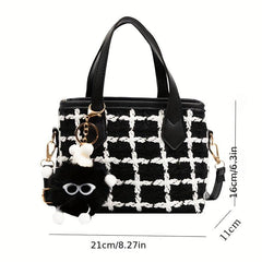 Mini Tweed Handbags Plaid Pattern Bucket Crossbody Bag Top Handle Satchel