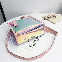Laser Square Shoulder Bag Drawstring Handbag Crossbody Bag