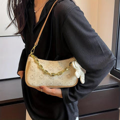 Bear Pattern Pendant Metal Chain Underarm Bag
