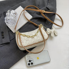 Bear Pattern Pendant Metal Chain Underarm Bag