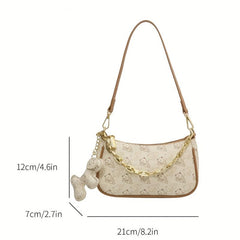 Bear Pattern Pendant Metal Chain Underarm Bag