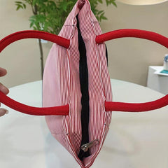 Cat Printed Striped Tote Bag Nylon Shoulder Bag