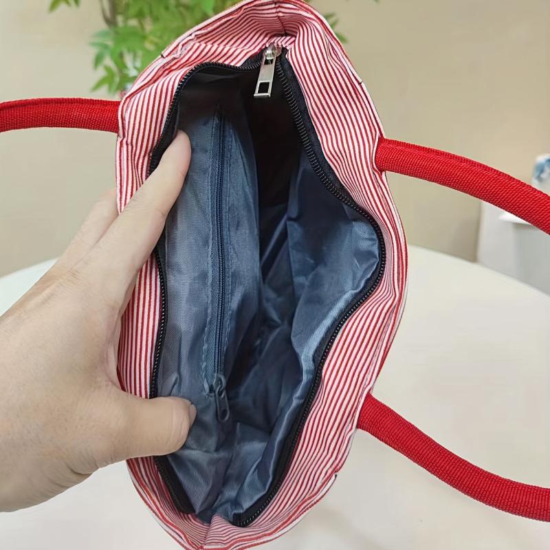 Cat Printed Striped Tote Bag Nylon Shoulder Bag