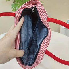 Cat Printed Striped Tote Bag Nylon Shoulder Bag