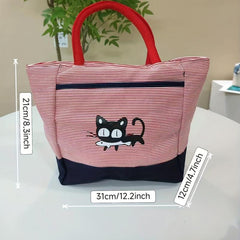 Cat Printed Striped Tote Bag Nylon Shoulder Bag