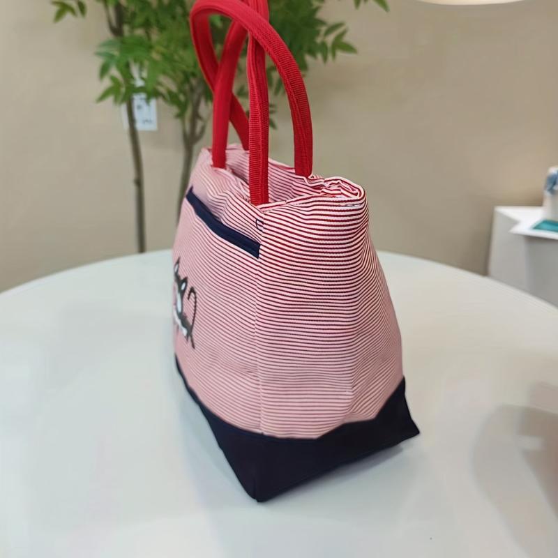 Cat Printed Striped Tote Bag Nylon Shoulder Bag